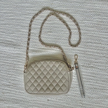 Beige quilted crossbody bag