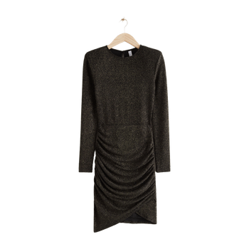 Draped Padded Shoulder Glitter Mini Dress