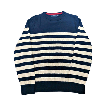 Nautica Men's Striped Cotton Knit Sweater - Navy, White - S/M