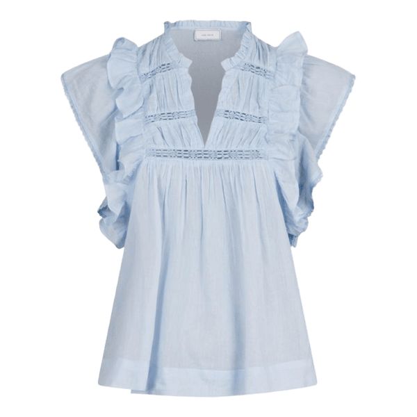Neo noir Lyseblå bluse med flæser
