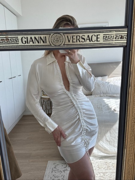 White satin ruched dress
