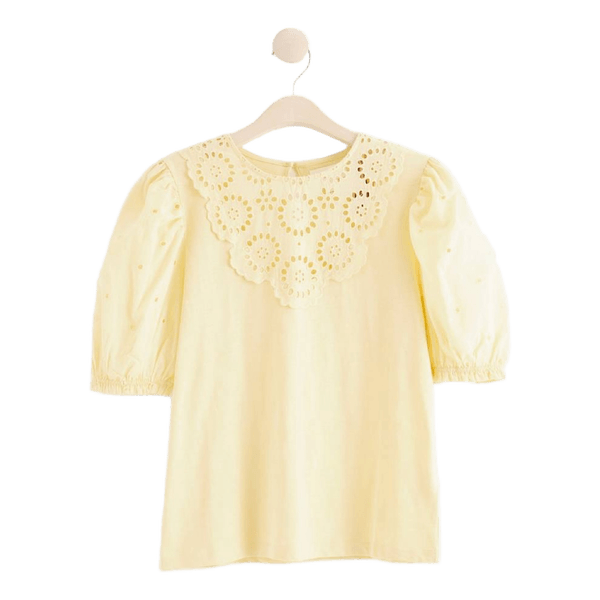 Lindex Puff Sleeve Blouse M Butter Yellow Organic Cotton GOTS Cottagecore