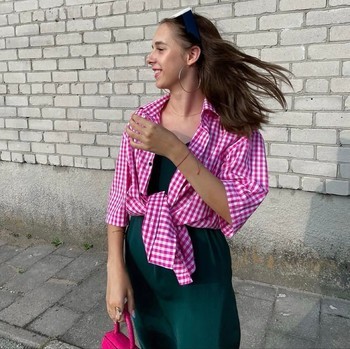 Pink checkered cotton shirt