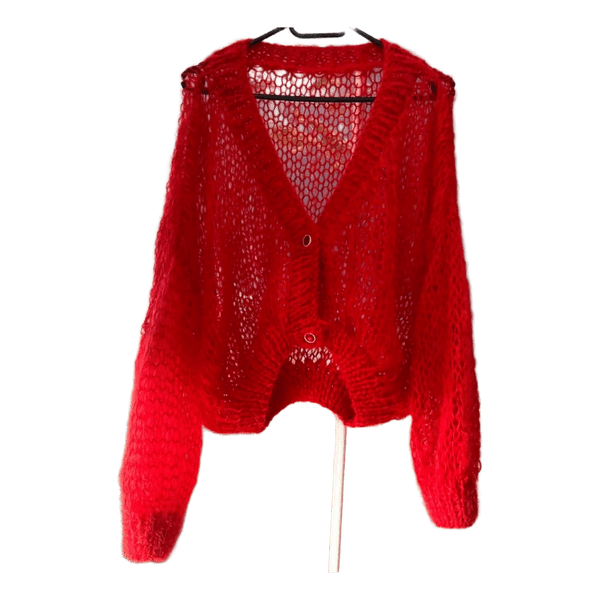 Raudonas megztas kardiganas