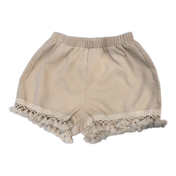 Beige tassel hem shorts