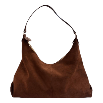 Brown suede hobo bag