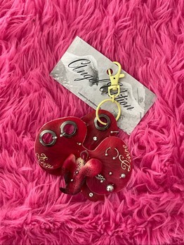 Homemade Red orchid flower keychain