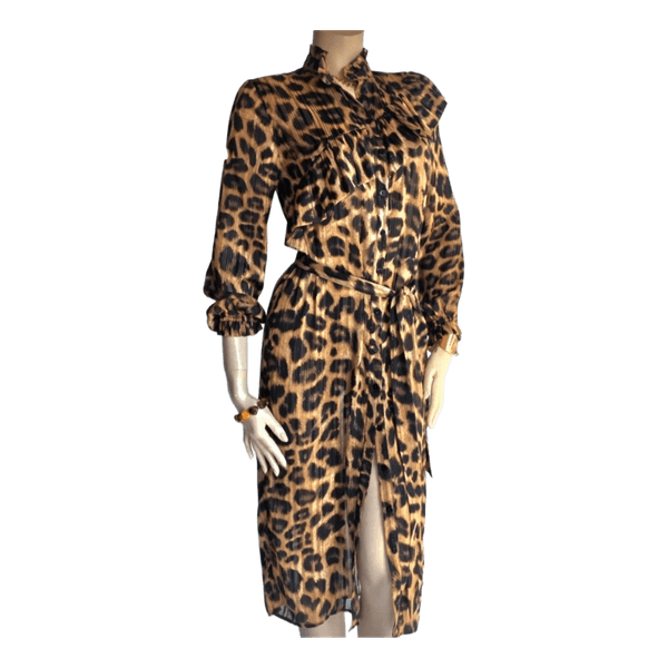 Love & Divine Leopard Print Midi Dress Size S – Ruffle Statement Dress