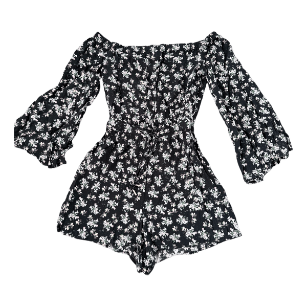 Black floral off-shoulder playsuit Size S