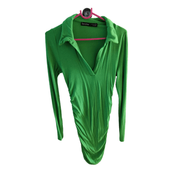 Green ruched mini dress