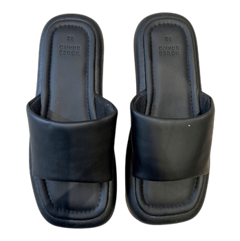 Black padded slide sandals