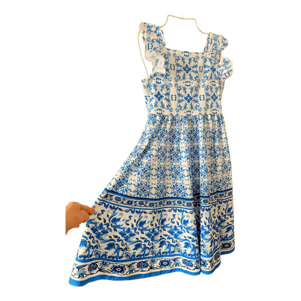 Blue and white dress