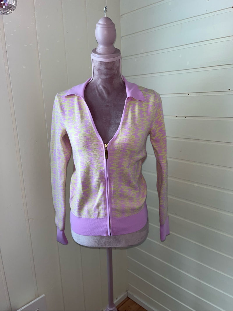 Pink yellow zip cardigan