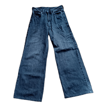 Dark gray wide-leg jeans.