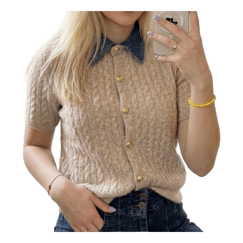 Beige cable knit cardigan