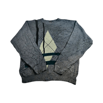 Vintage 90s Abstract Geometric Sweater - Grey - L/XL - Grandpa Core