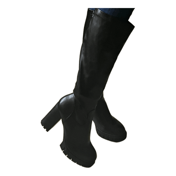 Black block heel boots