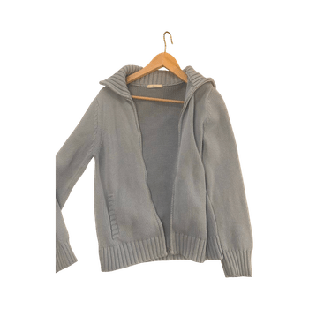 light blue knit sweater with zipper