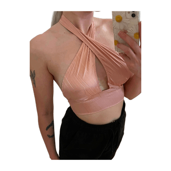 Persikkainen halterneck-toppi XS/S – bile / festari / club / sexy
