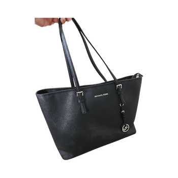 Black leather tote bag