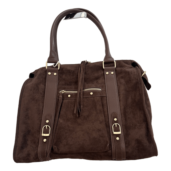Brown faux suede handbag
