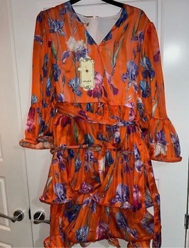 Orange floral print dress