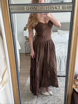 Brown linen midi dress