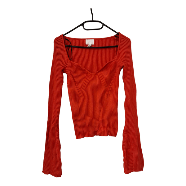 Red ribbed long-sleeve top