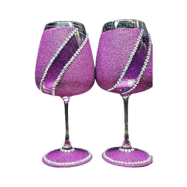 Purple glitter wine glasses, 2 pcs
