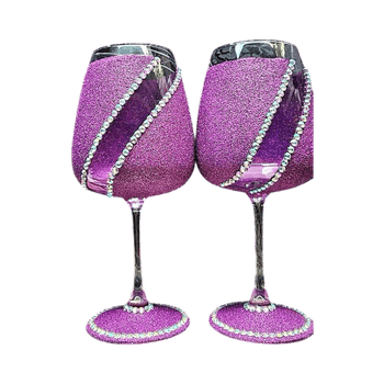 Purple glitter wine glasses, 2 pcs