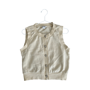 beige sleeveless button vest