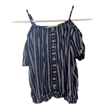 Navy striped button top