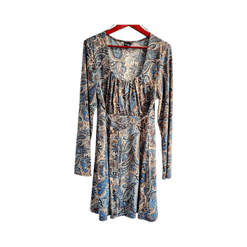 Multicolor patterned long sleeve dress