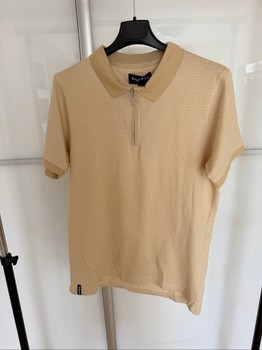 Beige textured zip polo