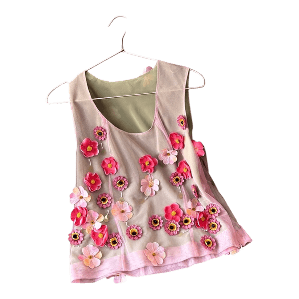 Multicolor floral mesh top