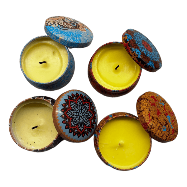 Patterned tin scented candles