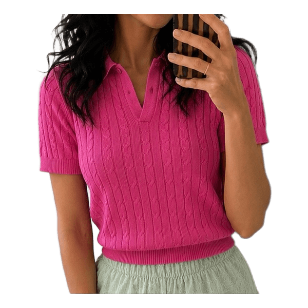 Pink cable knit polo