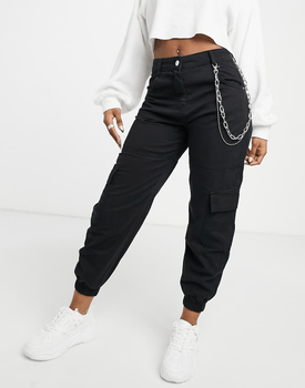 Black cargo trousers with chain