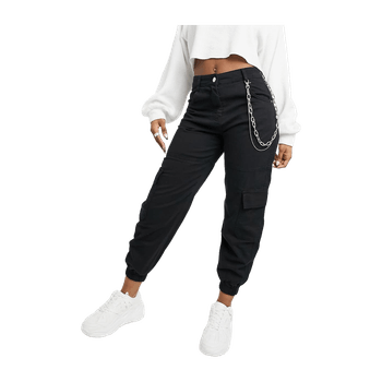 Black cargo trousers with chain