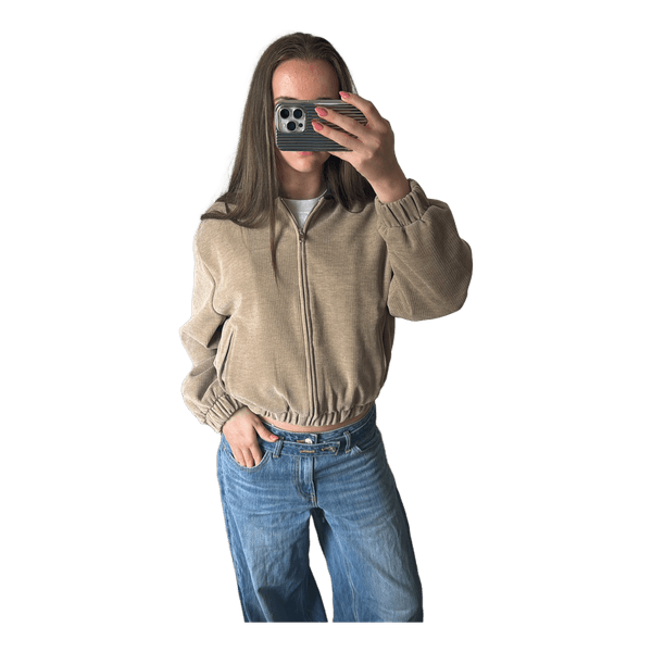 Beige fløjlsjakke med lynlås