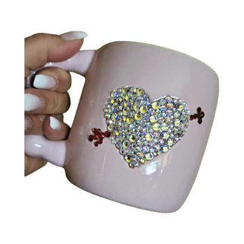 Pink rhinestone heart mug
