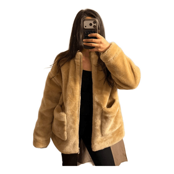 Beige teddyjacka med dragkedja NA-KD