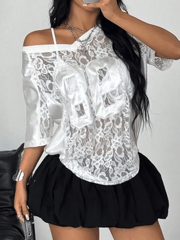 Contrast lace oversized t-shirt