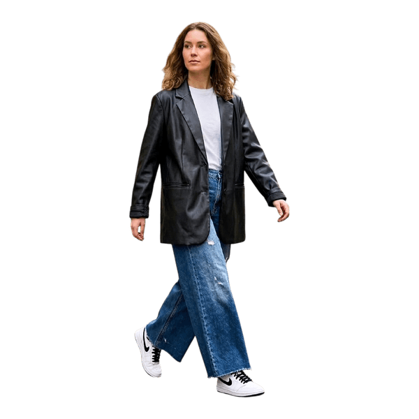 Amisu Black faux leather blazer oversize leather jacket