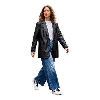 Amisu Black faux leather blazer oversize leather jacket