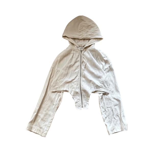 Cream cropped zip hoodie
