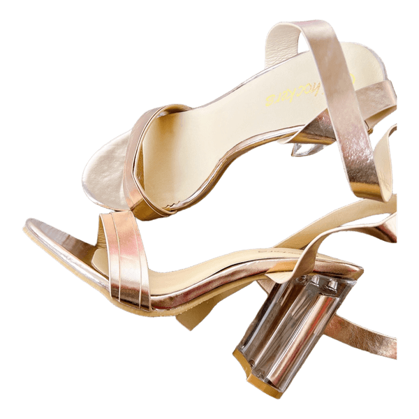Gold metallic block heels