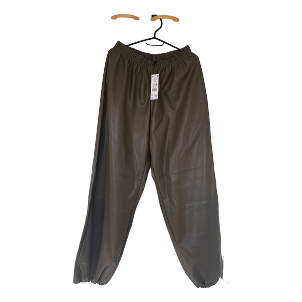 Green faux leather trousers