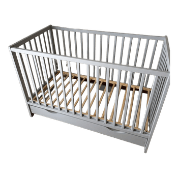 Gray wooden baby crib