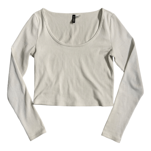 White ribbed long-sleeved top